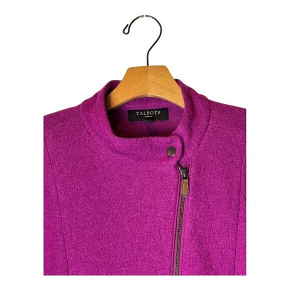 Talbots Jacket Women 12 Wide Purple Wool Blend Asymmetric Zip Mock Neck Coat - Picture 3 of 10